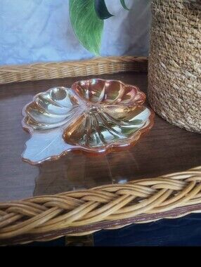 VTG Orange Iridescent Carnival Glass Trinket Dish
